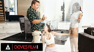 DEVILS FILM - Steamy Threesome With The Neighbors Including Naughty Moment In A Gloryhole Box